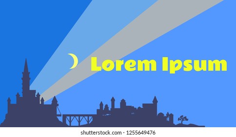 Template with city landscape for business cards and logotypes. Blue background.
