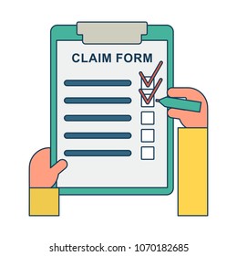 Template of claim form. Flat vector cartoon illustration. Objects isolated on white background.
