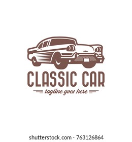 A Template Of Classic Or Vintage Or Retro Car Logo Design. Vintage Style