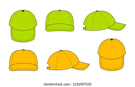 Template clean baseball cap for design. Mix the colors green, orange. Vector illustration.