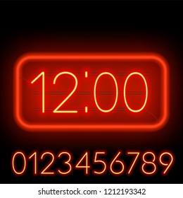 Template clock on a dark background. Bright neon numbers.