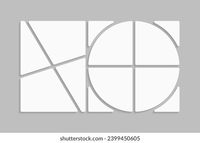 Template collage of eight frames, photos, pictures, illustrations, images. Vector frame for picture, presentation. Simple collage with 8 parts for photo album. Modern minimalist mockup for photo