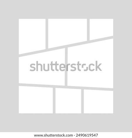 Template collage of eight frames, photos, pictures, illustrations, images. Vector frame for picture, presentation. Simple collage with 8 parts for photo album. Modern minimalist mockup for photo
