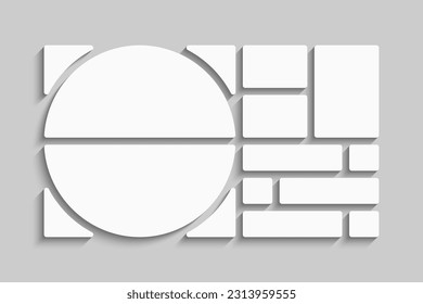 Vorlagensammlung von elf Rahmen, Fotos, Bildern, Illustrationen, Bildern. Vektorrahmen für Bild, Präsentation. Einfache Collage mit 11 Teilen für Fotoalbum. Modernes minimalistisches Motiv für Foto
