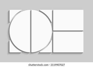 Template collage of four frames, photos, pictures, illustrations, images. Vector frame for picture, presentation. Simple collage with 4 parts for photo album. Modern minimalist mockup for photo