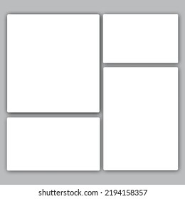 Template collage of four frames, photos, drawing, pictures, vector illustrations images. Vector frame for picture, presentation. Simple square collage with 4 parts for photo album. Minimalist mockup