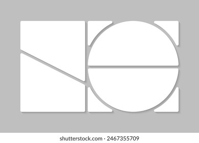 Template collage of four frames, photos, pictures, illustrations, images. Vector frame for picture, presentation. Simple collage with 4 parts for photo album. Modern minimalist mockup for photo
