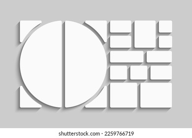 Template collage of fourteen frames, photos, pictures, illustrations, images. Vector frame for picture, presentation. Simple collage with 14 parts for photo album. Modern minimalist mockup for photo