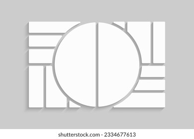 Template collage of fourteen frames, photos, pictures, illustrations, images. Vector frame for picture, presentation. Simple collage with 14 parts for photo album. Modern minimalist mockup for photo