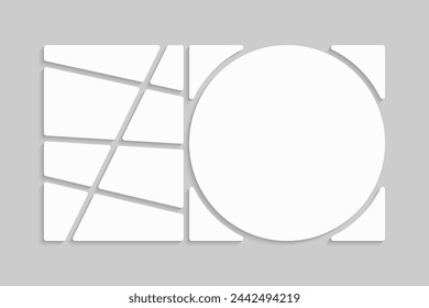 Template collage of nine frames, photos, pictures, illustrations, images. Vector frame for picture, presentation. Simple collage with 6 parts for photo album. Modern minimalist mockup for photo