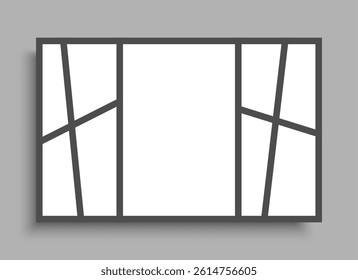 Template collage of nine frames, photos, pictures, illustrations, images. Vector frame for picture, presentation. Simple collage with 9 parts for photo album. Modern minimalist mockup for photo