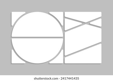 Template collage of seven frames, photos, pictures, illustrations, images. Vector frame for picture, presentation. Simple collage with 7 parts for photo album. Modern minimalist mockup for photo