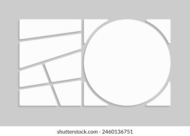 Template collage of seven frames, photos, pictures, illustrations, images. Vector frame for picture, presentation. Simple collage with 7 parts for photo album. Modern minimalist mockup for photo