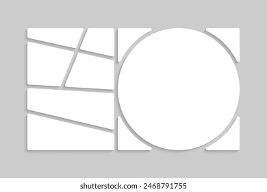 Template collage of seven frames, photos, pictures, illustrations, images. Vector frame for picture, presentation. Simple collage with 7 parts for photo album. Modern minimalist mockup for photo