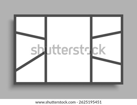 Template collage of seven frames, photos, pictures, illustrations, images. Vector frame for picture, presentation. Simple collage with 7 parts for photo album. Modern minimalist mockup for photo