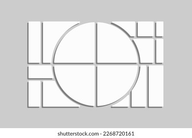 Collage de plantillas de diecisiete marcos, fotos, imágenes, ilustraciones, imágenes. Marco vectorial para imagen, presentación. Sencillo collage con 17 partes para álbum de fotos. Moderna maqueta minimalista para la foto