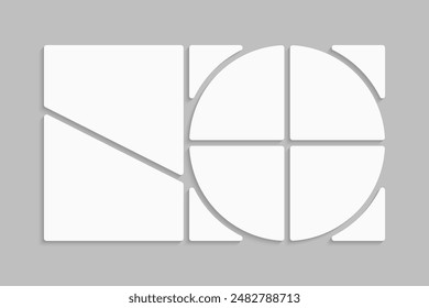 Template collage of six frames, photos, pictures, illustrations, images. Vector frame for picture, presentation. Simple collage with 6 parts for photo album. Modern minimalist mockup for photo