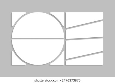 Template collage of six frames, photos, pictures, illustrations, images. Vector frame for picture, presentation. Simple collage with 6 parts for photo album. Modern minimalist mockup for photo