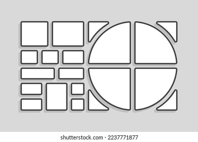 Template collage of sixteen frames, photos, pictures, illustrations, images. Vector frame for picture, presentation. Simple collage with 16 parts for photo album. Modern minimalist mockup for photo