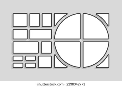 Template collage of sixteen frames, photos, pictures, illustrations, images. Vector frame for picture, presentation. Simple collage with 16 parts for photo album. Modern minimalist mockup for photo