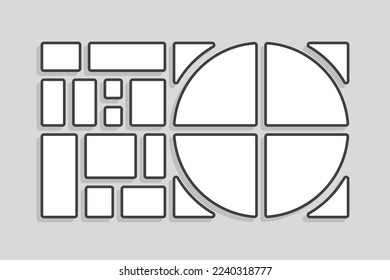 Template collage of sixteen frames, photos, pictures, illustrations, images. Vector frame for picture, presentation. Simple collage with 16 parts for photo album. Modern minimalist mockup for photo