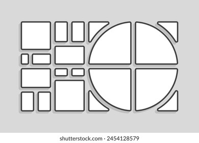 Template collage of sixteen frames, photos, pictures, illustrations, images. Vector frame for picture, presentation. Simple collage with 16 parts for photo album. Modern minimalist mockup for photo