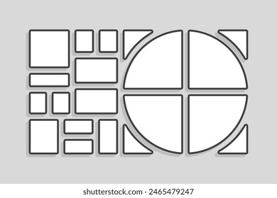 Template collage of sixteen frames, photos, pictures, illustrations, images. Vector frame for picture, presentation. Simple collage with 16 parts for photo album. Modern minimalist mockup for photo