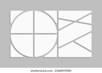 Template collage of ten frames, photos, pictures, illustrations, images. Vector frame for picture, presentation. Simple collage with 10 parts for photo album. Modern minimalist mockup for photo