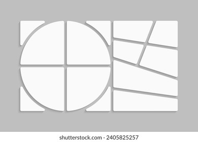 Template collage of ten frames, photos, pictures, illustrations, images. Vector frame for picture, presentation. Simple collage with 10 parts for photo album. Modern minimalist mockup for photo