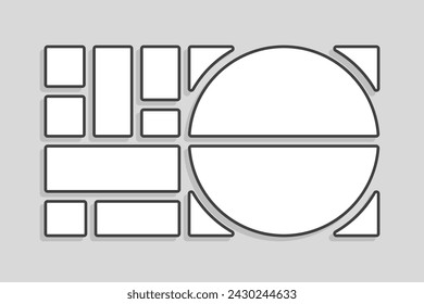 Template collage of ten frames, photos, pictures, illustrations, images. Vector frame for picture, presentation. Simple collage with 10 parts for photo album. Modern minimalist mockup for photo
