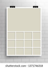 Template collage thirteen frames photos parts, picture or illustration. Vector frames. Board and branding Presentation. Creative theme. Moodboard. Thirteen photos. Poster frame mockup. Collage concep