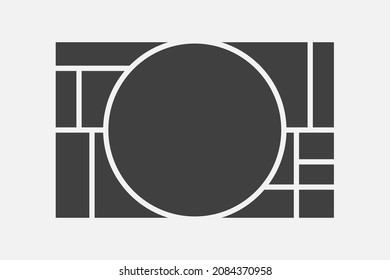 Template collage of thirteen frames, photos, pictures, illustrations, images. Vector frame for picture, presentation. Simple collage with 13 parts for photo album. Modern minimalist mockup for photo