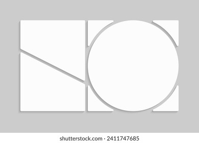 Template collage of three frames, photos, pictures, illustrations, images. Vector frame for picture, presentation. Simple collage with 3 parts for photo album. Modern minimalist mockup for photo