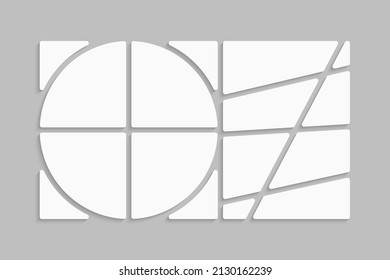 Template collage of twelve frames, photos, pictures, illustrations, images. Vector frame for picture, presentation. Simple collage with 12 parts for photo album. Modern minimalist mockup for photo