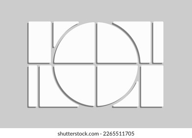 Template collage of twelve frames, photos, pictures, illustrations, images. Vector frame for picture, presentation. Simple collage with 12 parts for photo album. Modern minimalist mockup for photo