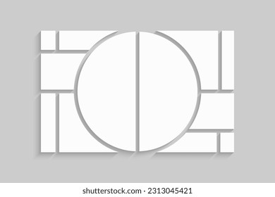 Template collage of twelve frames, photos, pictures, illustrations, images. Vector frame for picture, presentation. Simple collage with 12 parts for photo album. Modern minimalist mockup for photo