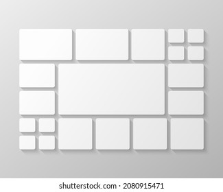 Template collage of twenty frames, photos, pictures, illustrations, images. Vector frame for picture, presentation. Simple collage with 20 parts for photo album. Modern minimalist mockup for photo