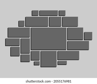 Template collage twenty one frames, photos, pictures, illustrations, images. Vector frame for picture, presentation. Simple collage with 21 parts for photo album. Modern minimalist mockup for photo