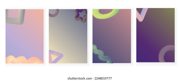 Template collection 4 pieces with gradient background and fluffy shapes. Colorful abstract background templates