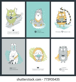 Template collection cards with cartoon animals.