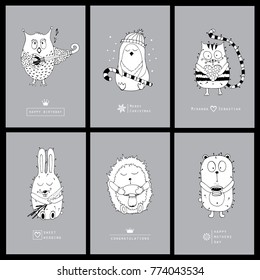 Template collection cards with cartoon animals.