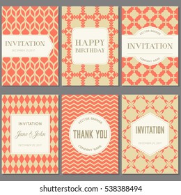 Template collection in Vintage pattern with badges, labels and retro style frame
 for greeting card, placard, poster and brochure