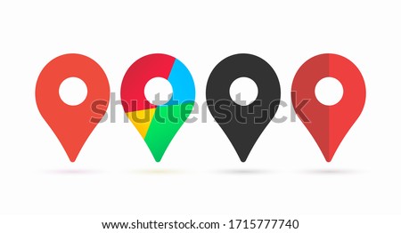 Template for colored icons for location pins. Web placement symbols with shadow and navigation isolated on a white background. Vector illustration