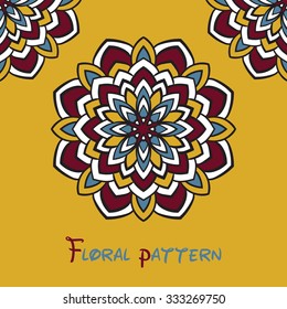Template with a colored mandala on a yellow background.