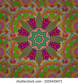 Template Colored mandala vector circle of zentangle hand drawn on green, yellow and pink colors.