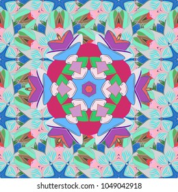 Template Colored mandala vector circle of zentangle hand drawn on gray, neutral and blue colors.