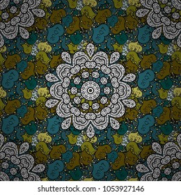 Template Colored mandala vector circle of zentangle hand drawn on black, white and blue colors.