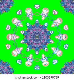 Template Colored mandala vector circle of zentangle hand drawn on green, blue and violet colors.