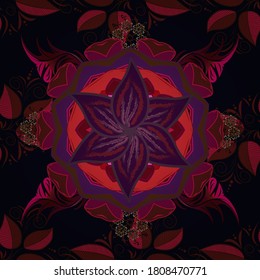 Template Colored mandala vector circle of zentangle hand drawn on brown, red and black colors.