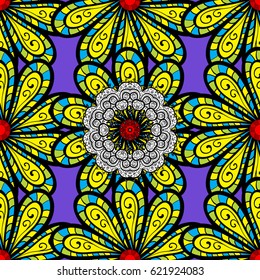 Template Colored mandala vector circle of zentangle hand drawn on blue background.